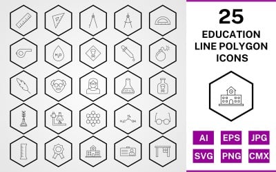 25 Education Line Polygon Icon Set
