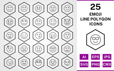 25 Emoji Line Polygon Ikonuppsättning