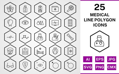 25 Medical Line Polygon Icon Set