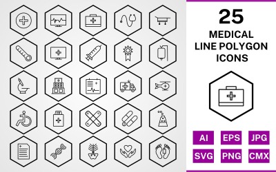 25 Medical Line Polygon Icon Set