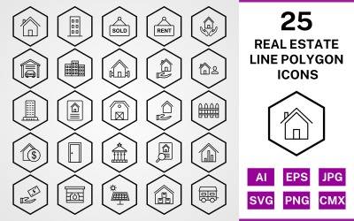 25 Real Estate Line Polygon Icon Set