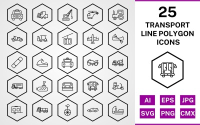25 Transport Line Polygon Icon Set