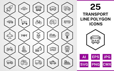 25 Transportlinje Polygon Ikonuppsättning