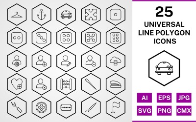 25 Universal Line Polygon Icon Set
