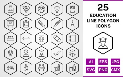 25 Education Line Polygon Icon Set