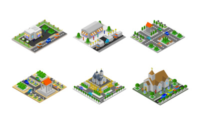 Isometric Buildings Set - Vector Image