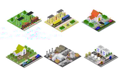 Isometric Buildings Set - Vector Image