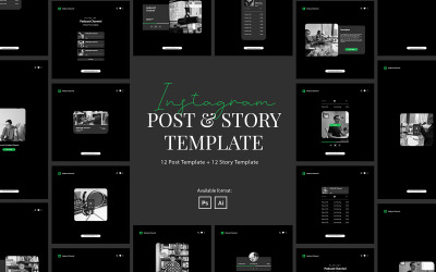 Clean Podcast Instagram Post and Story Template for Social Media