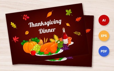 免费的感恩节卡：感恩节晚餐-光栅插图