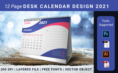 Tischkalender 2021, 12 Seiten Tischkalender, Tischkalenderplaner