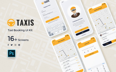 Zestaw interfejsu aplikacji mobilnej do rezerwacji taksówki