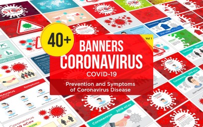 40 Banner de modelo de design de prevenção e sintomas de doença por coronavírus - imagem vetorial