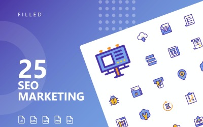 Conjunto de ícones preenchidos de marketing de SEO