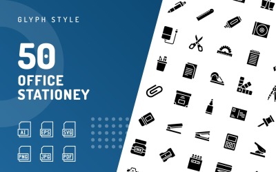 Conjunto de iconos de glifo de papelería de oficina