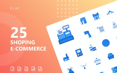 Einkaufen E-Commerce Flat Icon Set