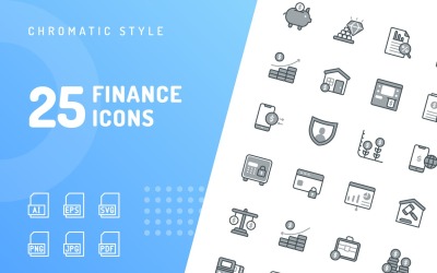 Jeu d&amp;#39;icônes chromatiques de finances