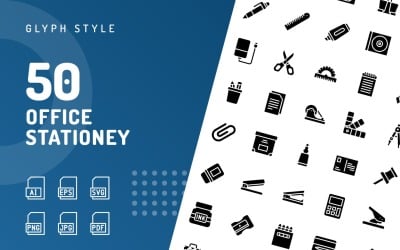 Kantoorbenodigdheden Glyph Icon Set