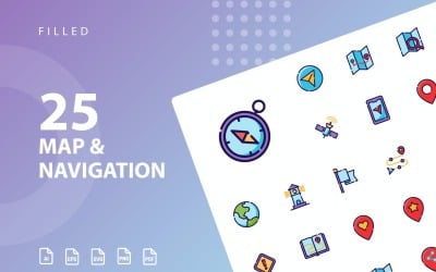 Map &amp;amp; Navigation Filled Icon Set