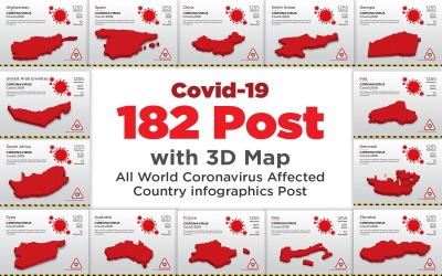 182 pays touché carte 3D du modèle de conception de maladie à coronavirus - Image vectorielle