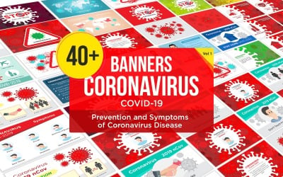 40 Prevence bannerů a příznaky koronavirové choroby Šablona návrhu - vektorový obrázek