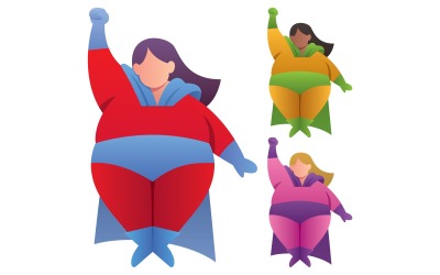 Superheroína obesa volando sobre blanco - Ilustración