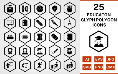 25 Bildung Glyphen-Polygon-Icon-Set
