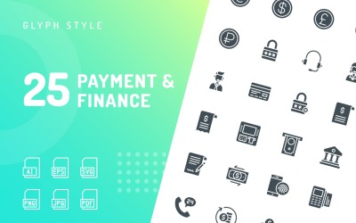 Conjunto de ícones de glifos de pagamentos e finanças