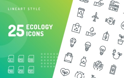 Conjunto de ícones de linha de ecologia