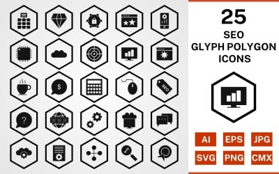 Conjunto de iconos de polígono de 25 glifos de Seo
