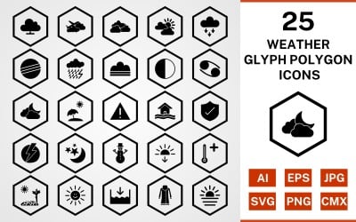 25 jeu d&amp;#39;icônes de polygone météo glyphe