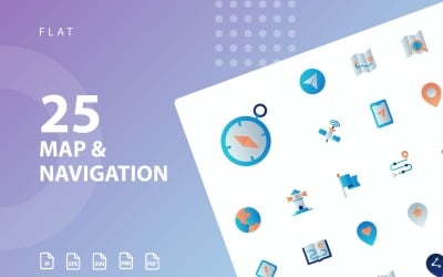 Mapa i nawigacja płaski zestaw ikon