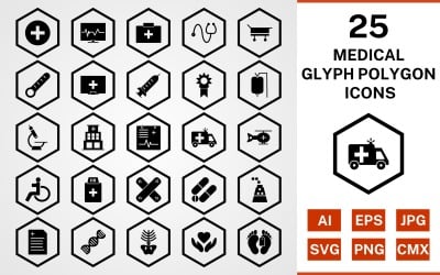 25 Medical Glyph Polygon Icon Set