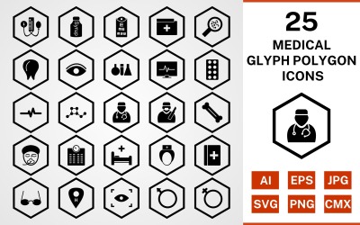 25 Medical Glyph Polygon Icon Set