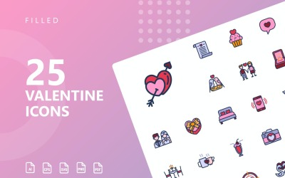 Valentine gefüllt Icon Set