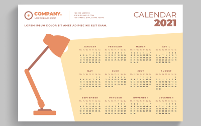 Układ kalendarza 2021 z planowaniem elementów projektu lampy