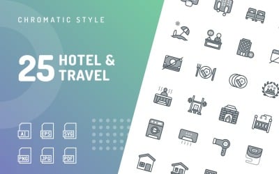 Chromatisches Icon-Set für Hotel und Reisen