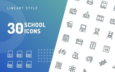 Conjunto de iconos de línea escolar