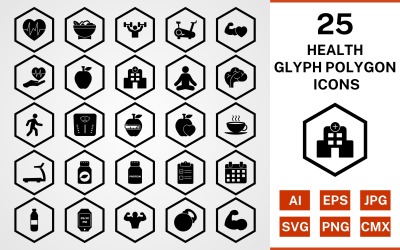 25 Health Glyph Polygon Icon Set