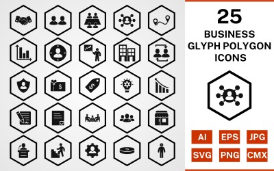 25 Business Glyph Polygon Icon Set