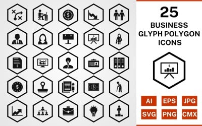 25 Business Glyph Polygon Icon Set
