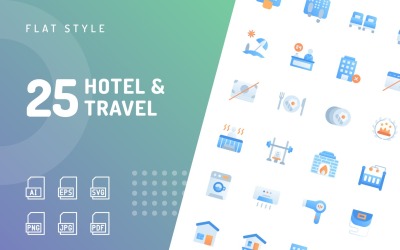Conjunto de ícones planos para hotéis e viagens