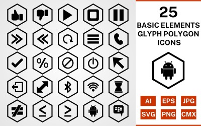 25 Grundelemente Glyphenpolygon-Symbolsatz