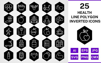 25 Health Line Polygon Inverterad Ikonuppsättning