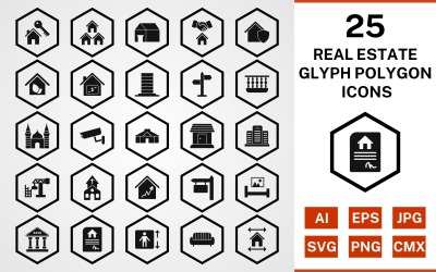 25 Real Estate Glyph Polygon Icon Set
