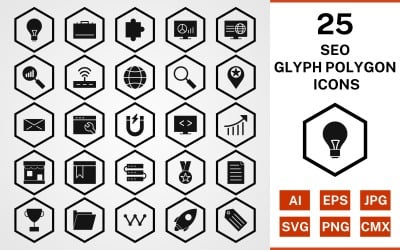 25 Seo Glyph Polygon Icon Set