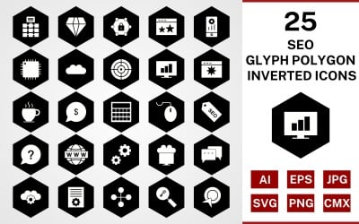 25 set di icone invertito poligono glifo seo
