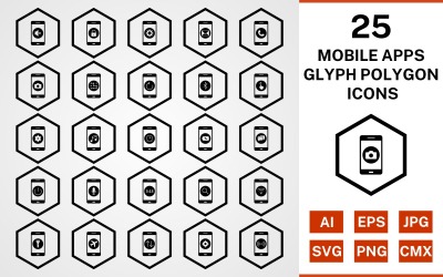 25 set di icone poligono glifo per app mobili