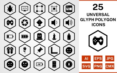 25 Universal Glyph Polygon Icon Set