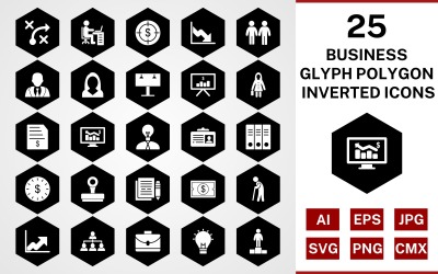 25 Business glifo poligono invertito Icon Set