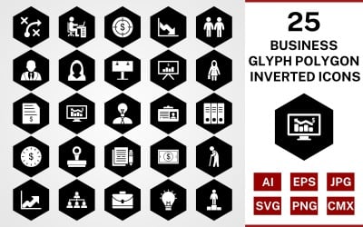 25 Business Glyph Polygon Inverted Icon Set
